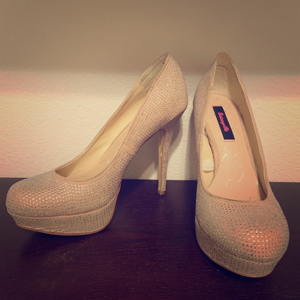 Nude Suede Sparkle Heels by Betsyville - Size 10
